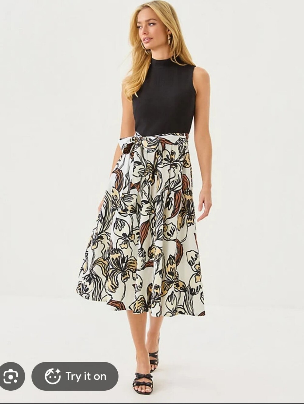 Lilly Pulitzer Women's Black/White Prima Floral Irisistable Midi Dress Sz 14